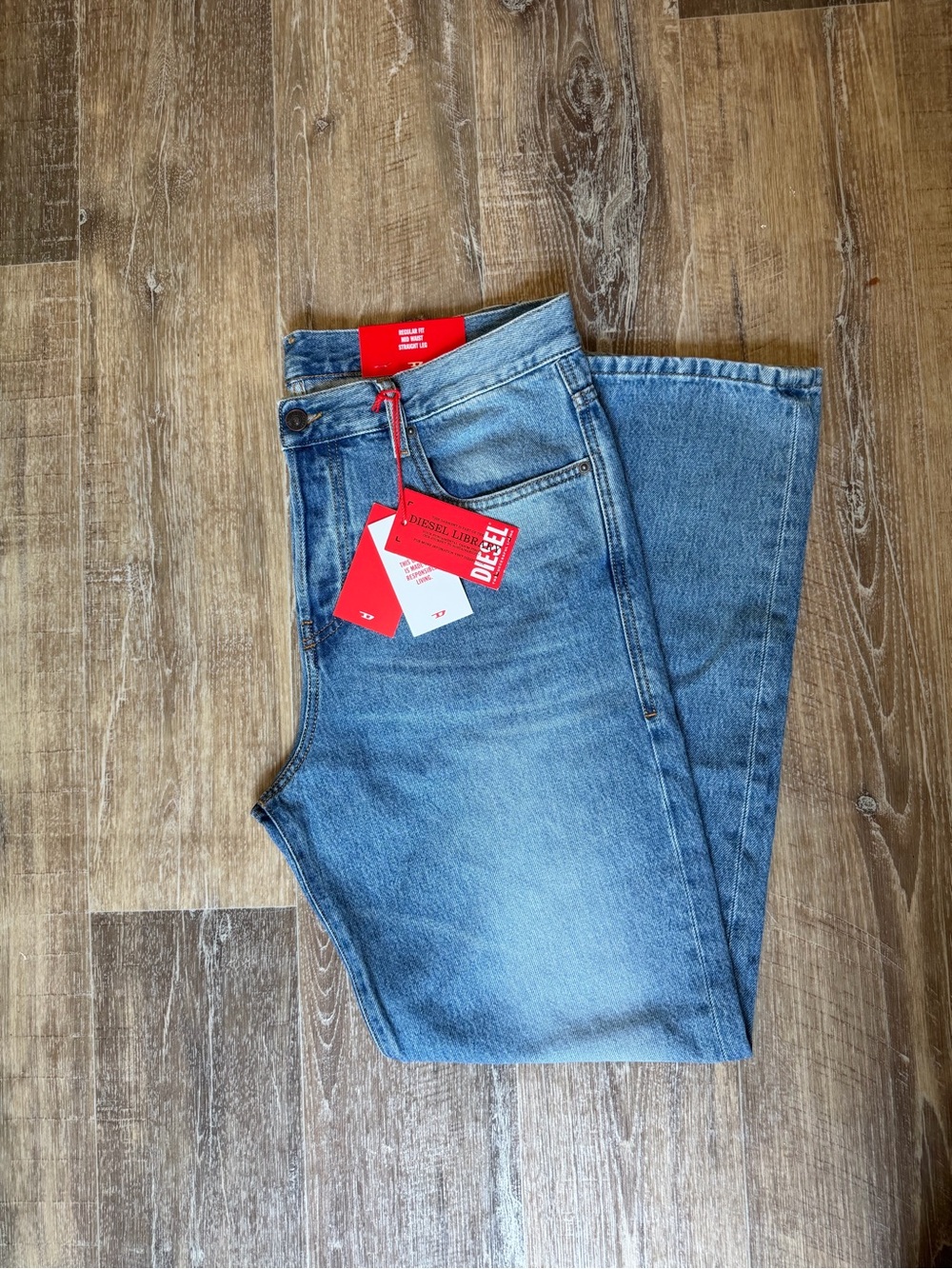 Diesel Men's Straight Jeans - Light Blue with Red Tags